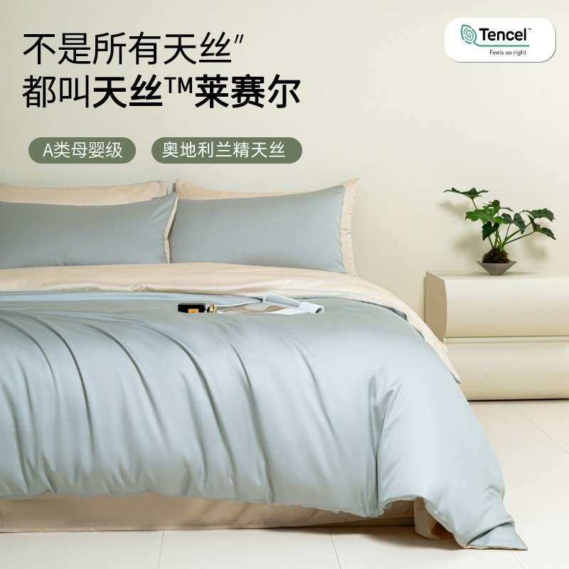 A类母婴级100支兰精天丝四件套夏季丝滑裸睡床单被套冰丝床笠套件