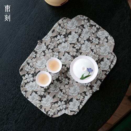 束刻中式涤棉提花加厚茶旗茶席茶道干泡小茶席一人桌旗隔热茶垫子