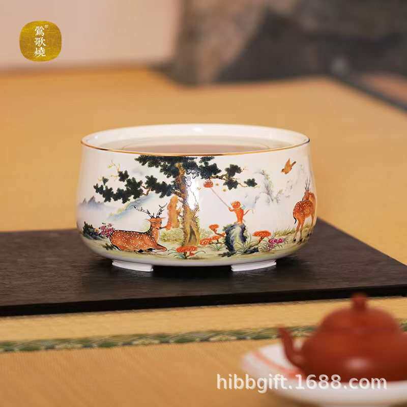 新品莺歌烧电陶炉国风粉彩朱竹图福禄封侯静音煮茶炉无线遥控开关