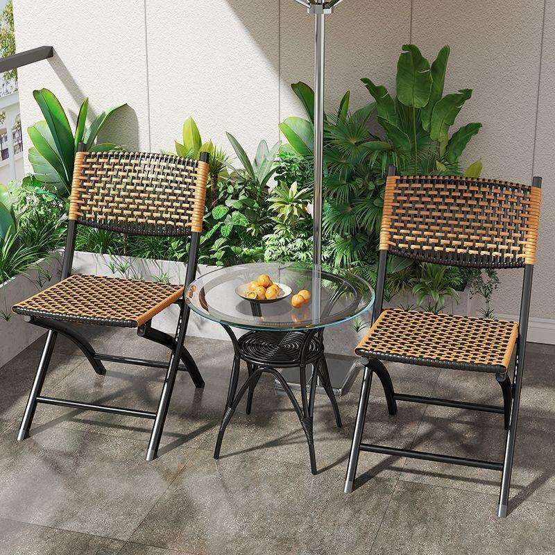 阳台折叠椅家用休闲藤椅塑料藤编靠背小椅子单人户外马扎凳子餐椅