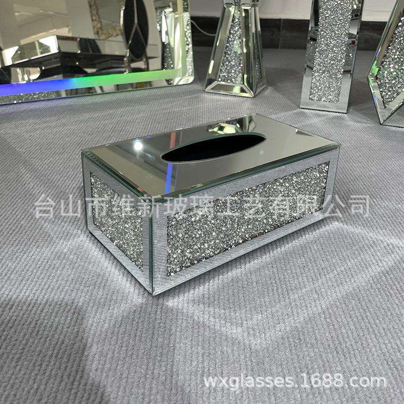 欧美镜面高档闪钻带绒布收纳 纸巾盒客厅玻璃抽纸盒cardboard box