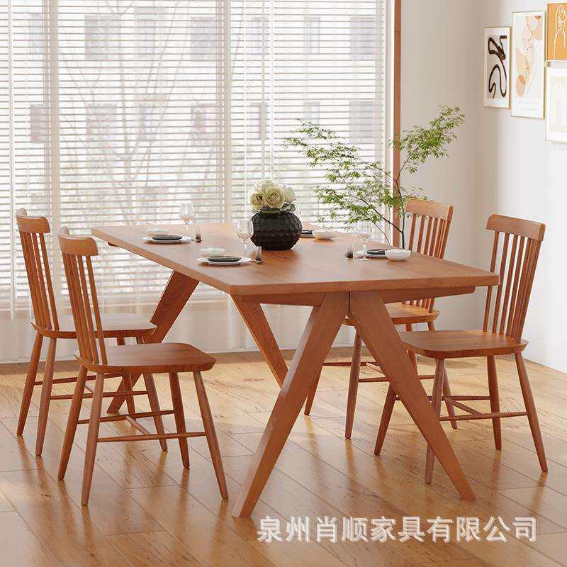 实木餐桌椅组合日式樱桃木餐桌松木工作台鲸鱼餐桌小户型吃饭桌子