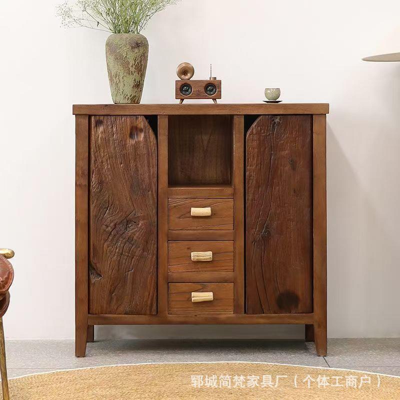 北方老榆木储物柜玄关多层抽屉收纳柜实木沙发茶几餐边柜民宿家具