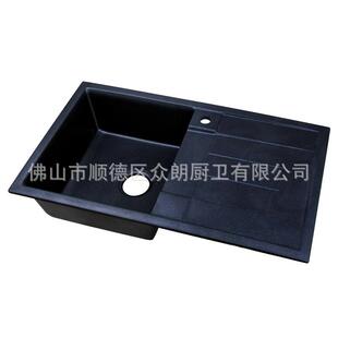 加厚石英石厨房水槽黑色花岗岩单盆带板水槽洗菜单盆带翼板BG8850