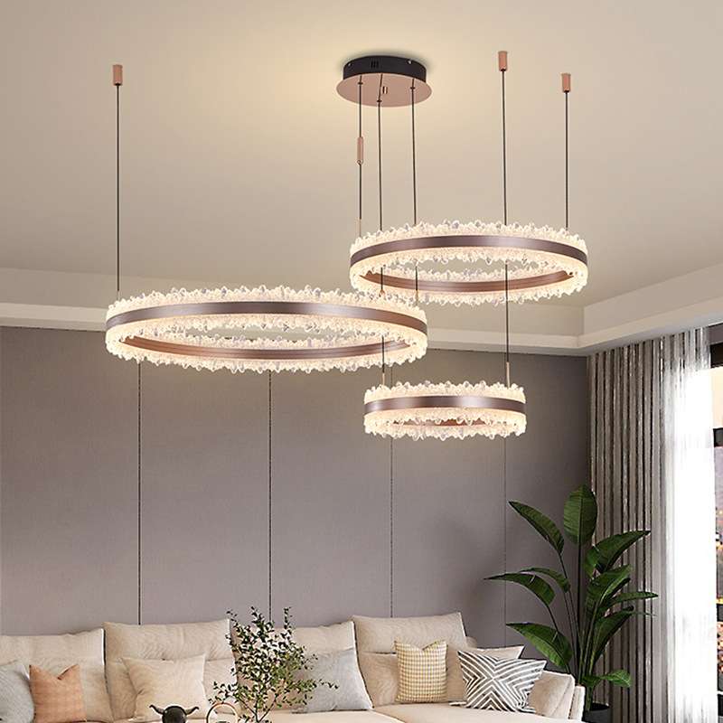 轻奢极简客厅吊灯简约大气别墅大厅复式楼挑空冰山餐厅圈圈灯