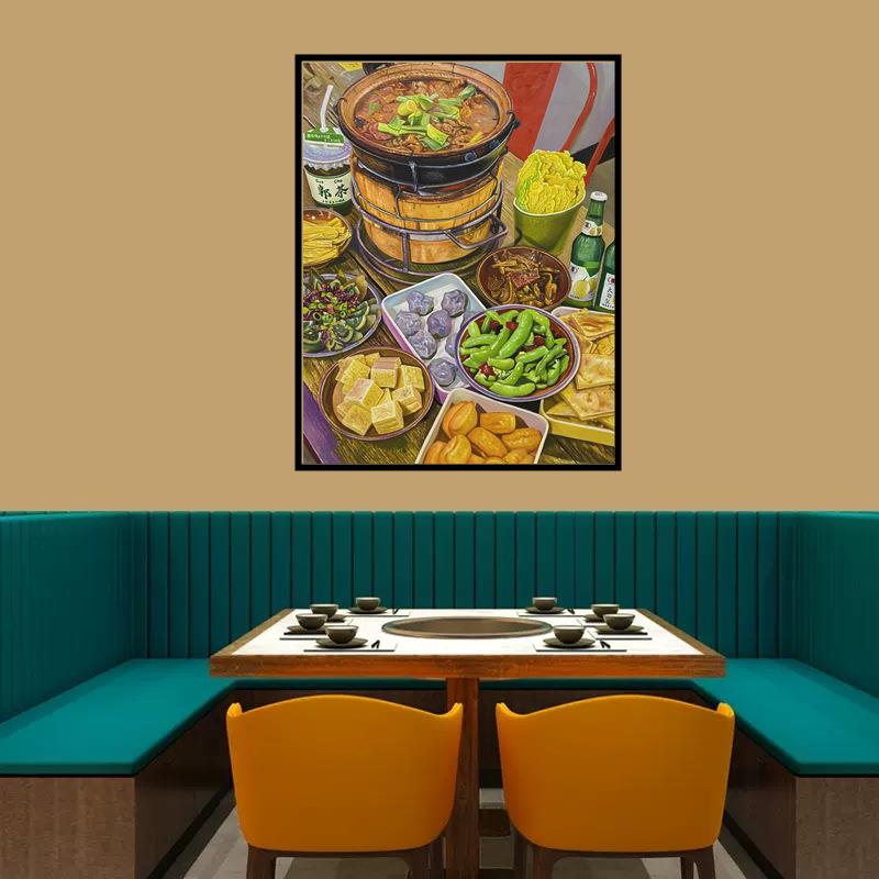 纯手绘油画现代火锅店烧烤店墙面装饰画创意个性餐馆饭店壁画餐饮