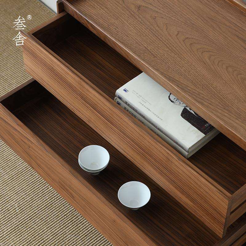 黑胡桃叁舍新中式收纳柜柜矮柜侧边现代简约茶台茶桌实木茶水柜