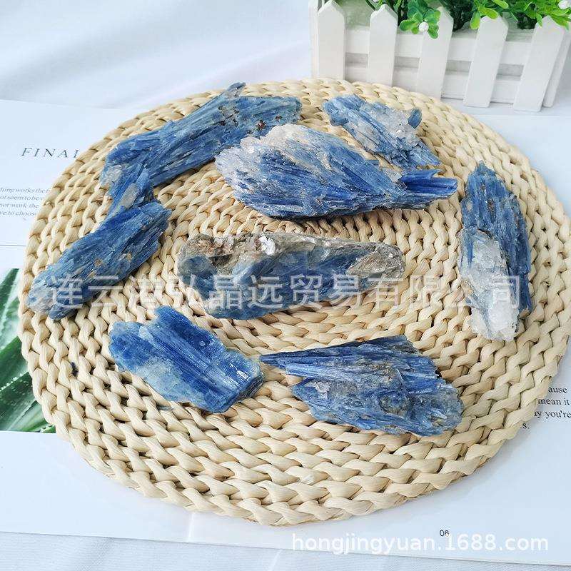 弘晶远水晶 天然蓝晶石矿标 巴西蓝晶原矿矿标 晶簇蓝色矿物矿石