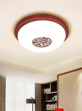 简约复古中式实木led小吸顶灯中国风圆形阳台走廊过道灯卫生间灯