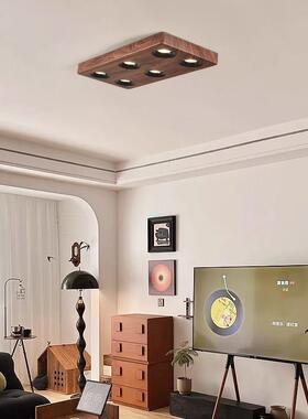 中古风胡桃木无主灯明装筒灯客厅卧室四头斗胆灯led防眩射灯新款