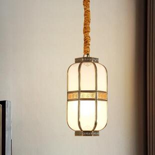 明镜致远 新中式全铜卧室床头小吊灯 禅意中国风过道阳台书房灯具