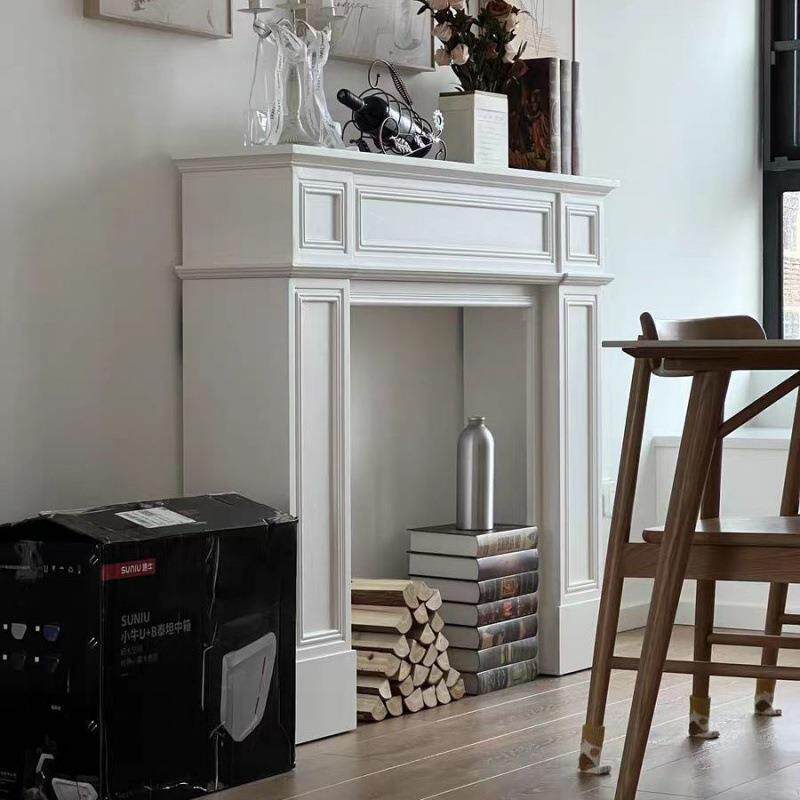 美式复古壁炉架简约做旧原木色装饰柜客厅玄关法式白色柜田园民宿
