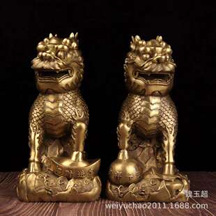 纯铜麒麟摆件招财进宝吉祥平安护宝麒麟客厅门店旺财麒麟家居摆件