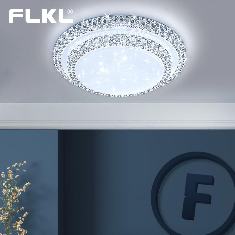 现代双层水晶LED可调光三色吸顶灯90/200W卧室家居室内照明装饰