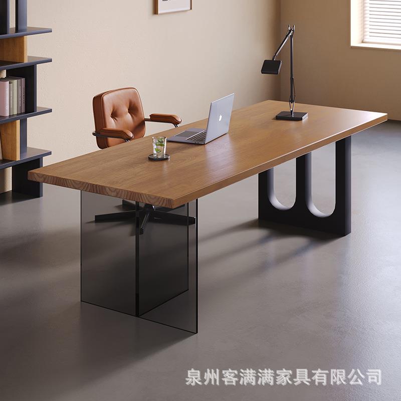 悬浮亚克力实木客厅书桌椅组合办公桌北欧现代风桌子长条家用
