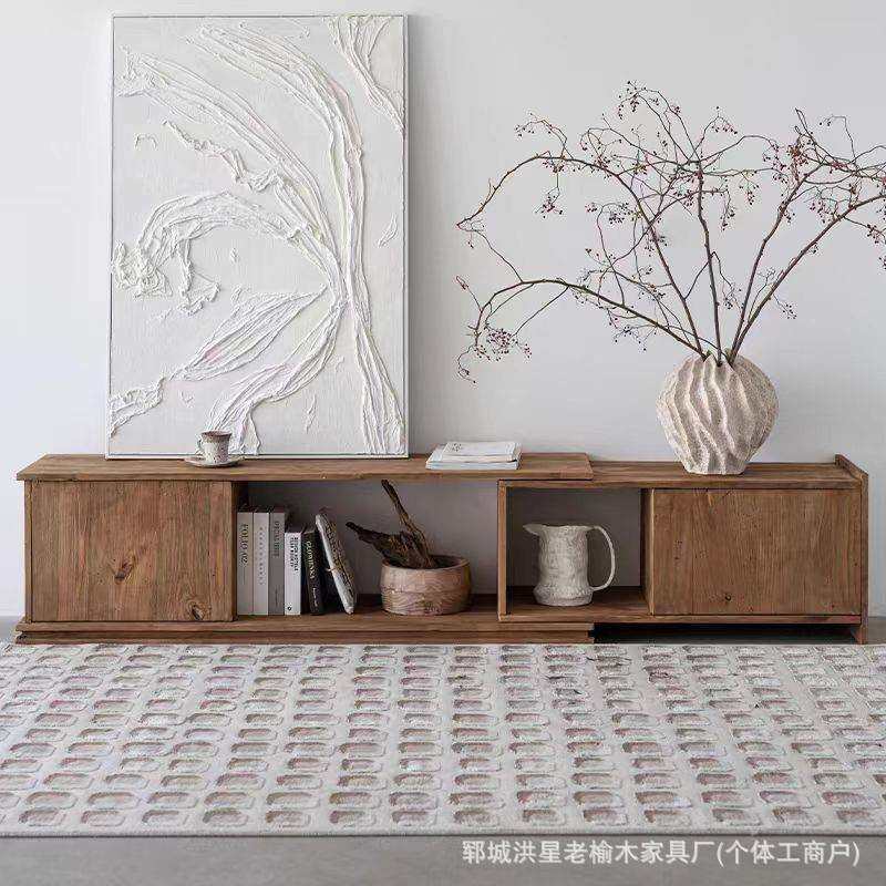 老榆木电视柜实木客厅靠墙储物柜榆木矮柜小户型客厅落地柜
