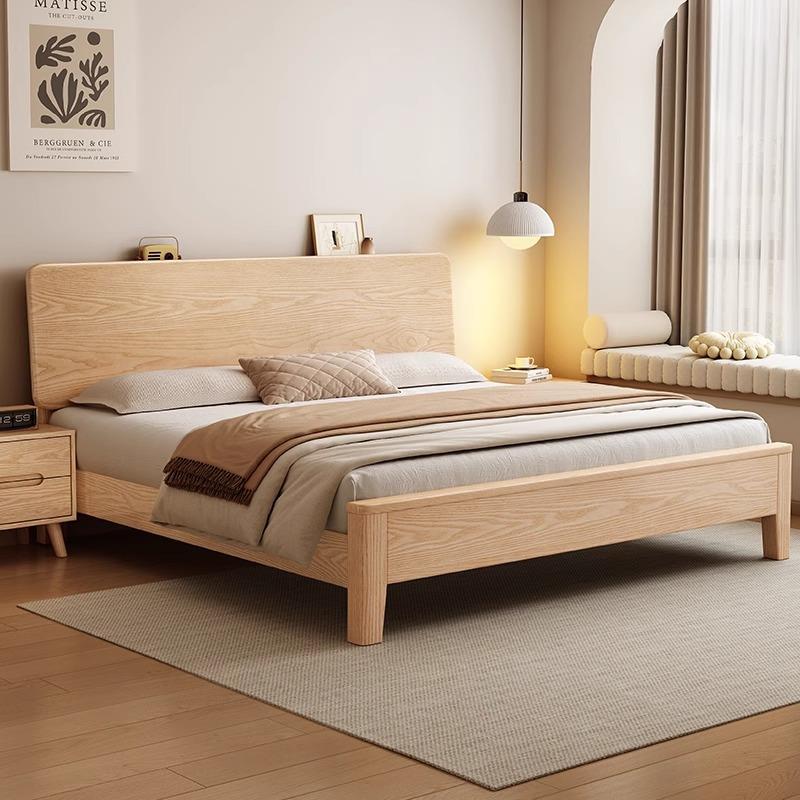 北欧白蜡木实木床现代简约1米2小户型单人床1米35出租房实用木床