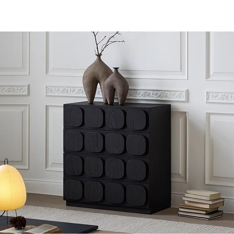 法式复古餐边柜储物柜客厅玄关柜设计师抽屉式中古黑色组合柜斗柜