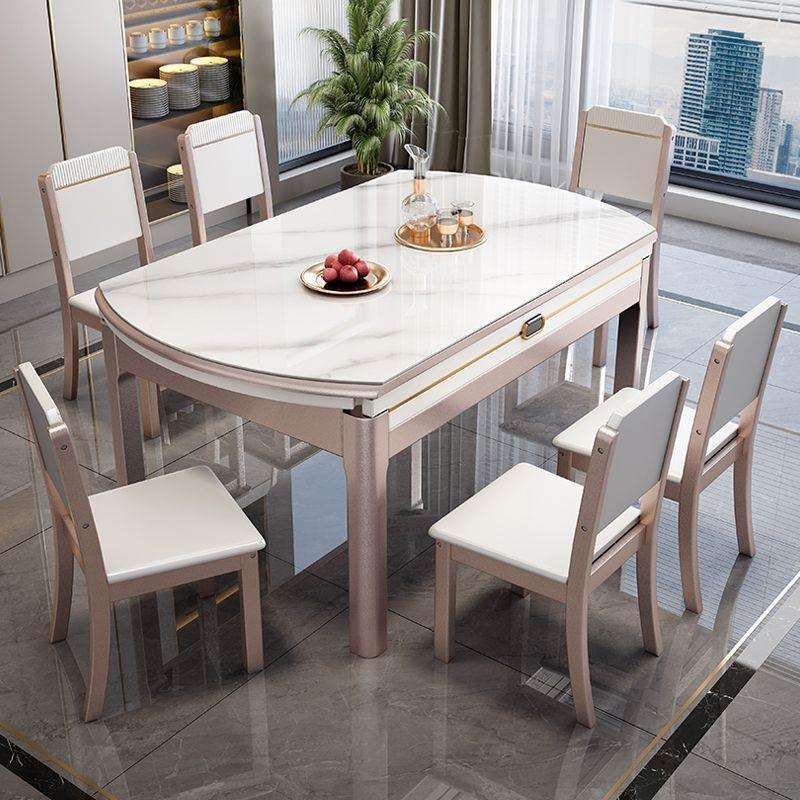 丰舍轻奢餐桌椅款小户型伸缩折叠实木餐桌现代简约可方圆两用