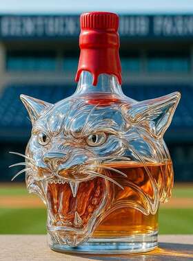 2025爆款跨境 Wildcat 野猫头酒瓶摆件工艺品玻璃材质威士忌酒瓶