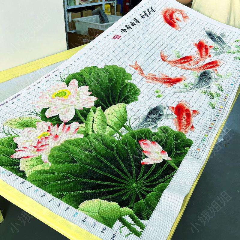 连年有余十字绣成品不带框纯手工已绣好2025新款线绣客厅荷花锦鲤