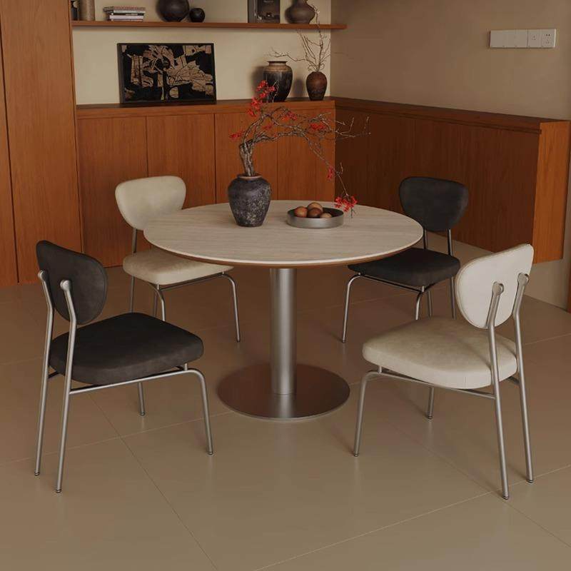 洞石岩板咖啡小圆桌家用小户型饭桌1米阳台圆形洽谈餐桌椅组合