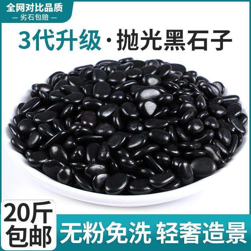 黑色精抛光小石子鹅卵石石头花盆鱼缸造景装饰铺路天然圆润石子