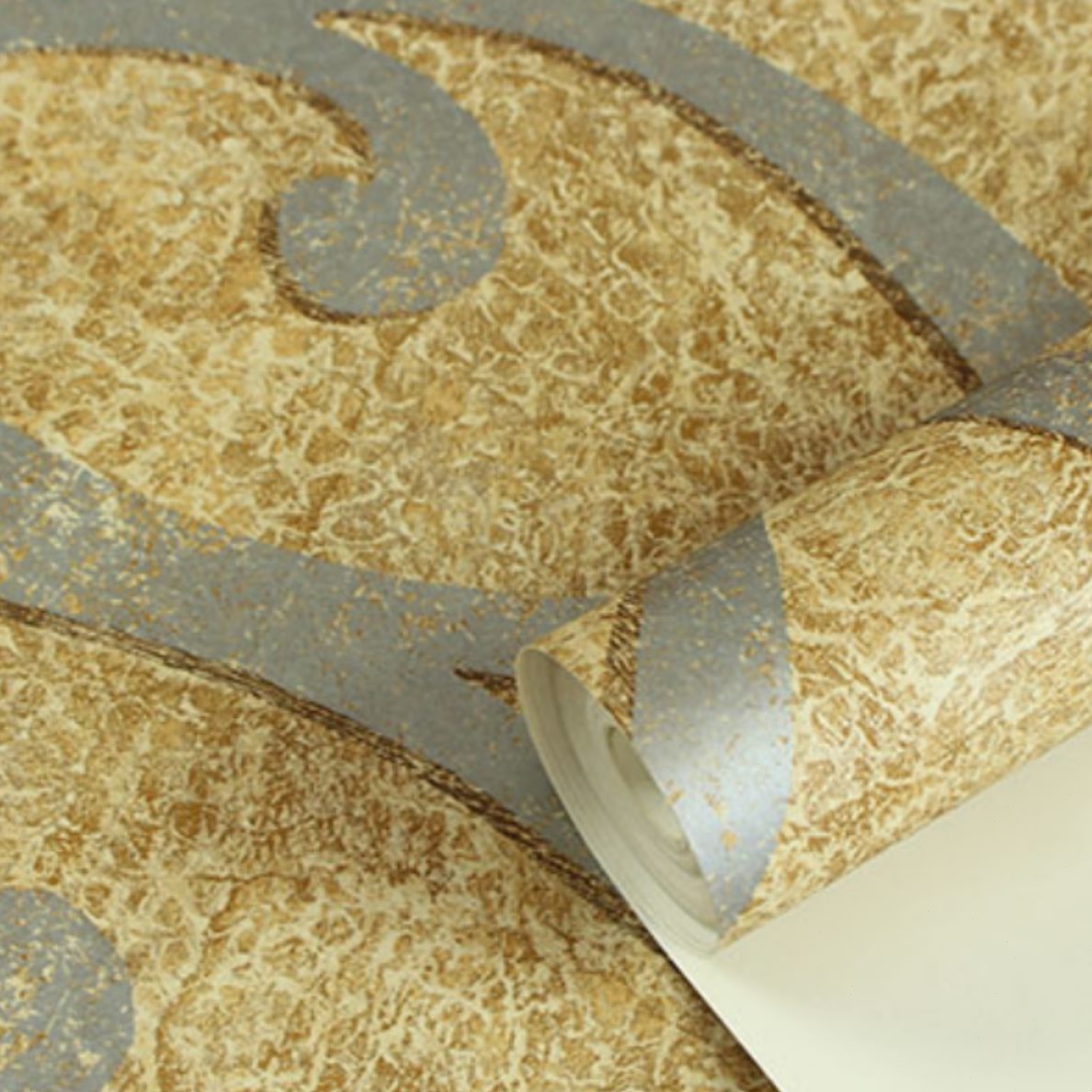 纸欧式墙纸纯黄色美国原装进口美式铁艺花复古现代简约背景墙壁纸