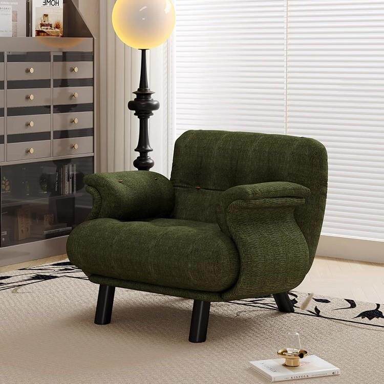 法式中古奶油风休闲椅双人小户型客厅懒人布艺高脚卧室单人沙发椅
