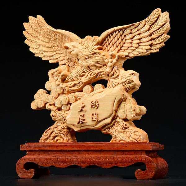 崖柏木雕大展宏图摆件老鹰金鹏振翅高飞木制精雕工艺品桌面装饰品