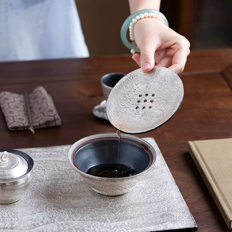 纯手工鎏银建水茶洗家用紫泥复古茶渣缸水盂茶桌笔洗杯洗茶道配件