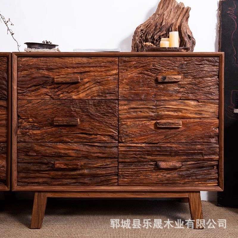 复古做旧柜子美式原木风客厅储物柜卧室装饰餐边柜榆木储物柜