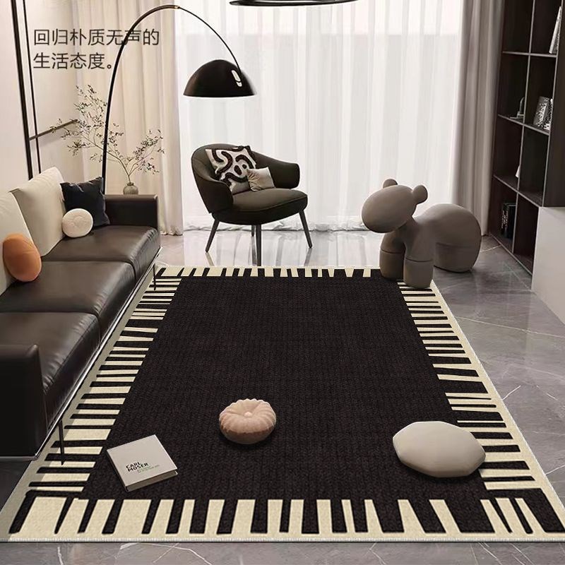 地毯客厅2024新款黑色高级轻奢D沙发茶几毯现代简约免洗可擦地垫