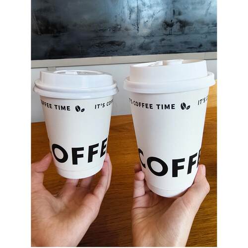 一次性商用加厚双层隔热中空热饮奶茶纸杯，有盖子定制Logo