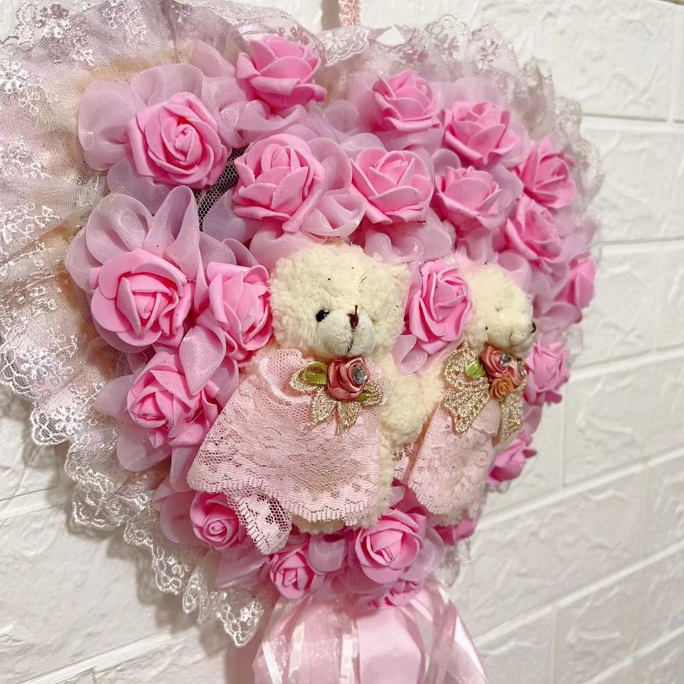 门挂花环熊挂饰壁饰饰婚房布置花墙花朵对雪纺门装饰挂件客厅壁