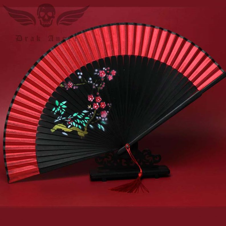 古典小扇子女汉服日式折扇国潮跳随身旗袍中国风竹舞蹈全装舞红色