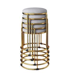 餐饮简易风凳子客厅餐厅圆凳化妆板凳 家用可叠放加厚钢筋餐凳