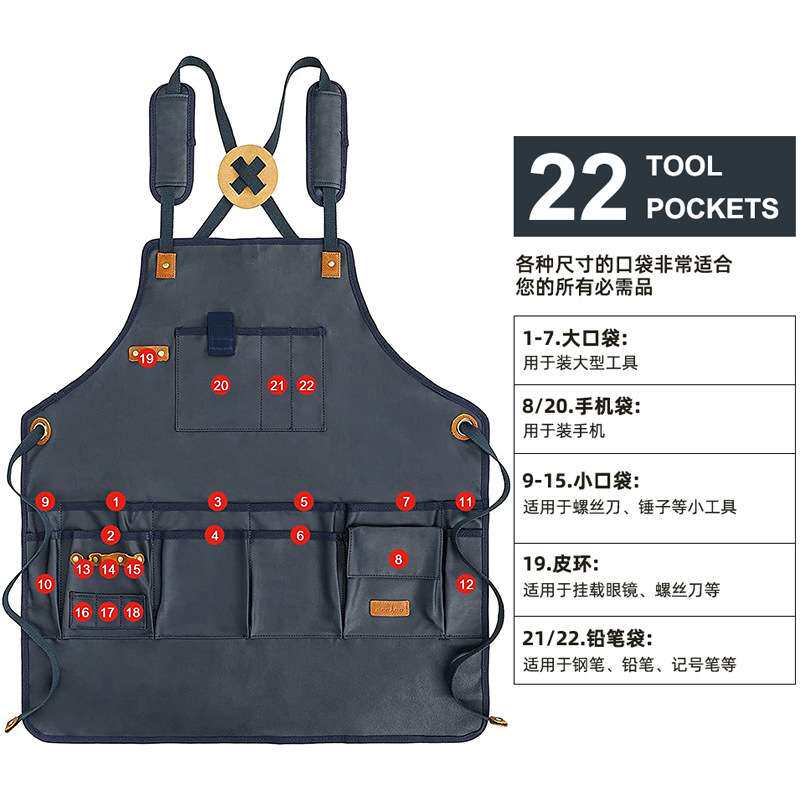 跨境防水帆布多口袋工匠园艺工作服围裙烧烤汽修师机械师工具围裙