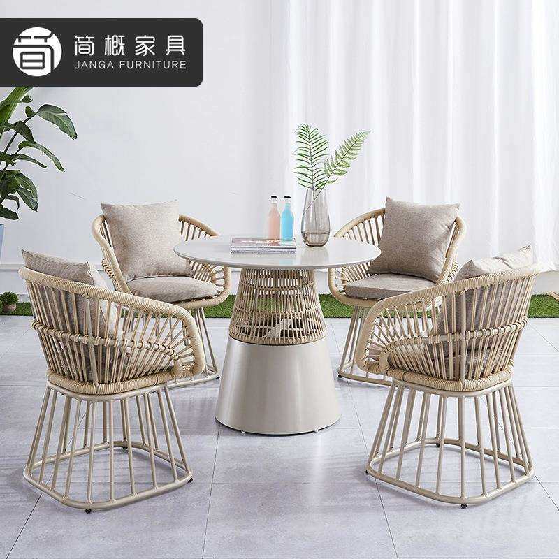庭院花园桌椅休闲别墅阳台一桌四椅酒店民宿茶桌椅藤编桌椅套装