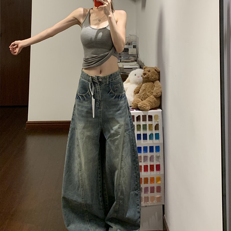 美式闪电纹弯刀牛仔裤女2025新款秋季设计感宽松阔腿梧桐镰刀裤子