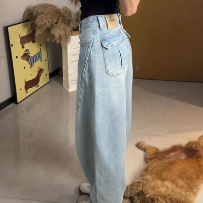 冰川蓝窄版弯刀牛仔裤女