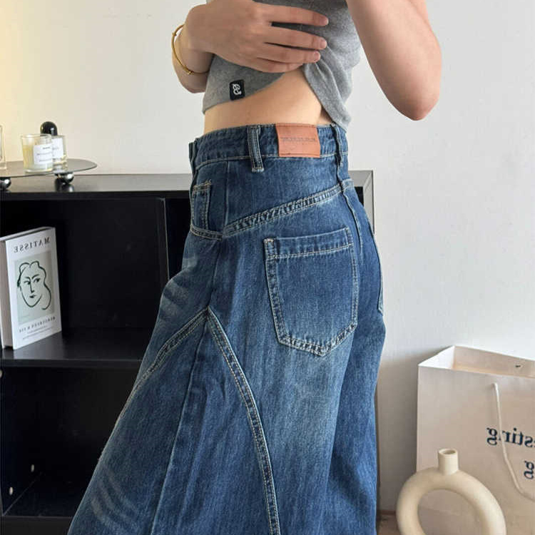 美式复古弯刀牛仔裤女夏秋季高腰显瘦宽松直筒阔腿梧桐镰刀长裤子