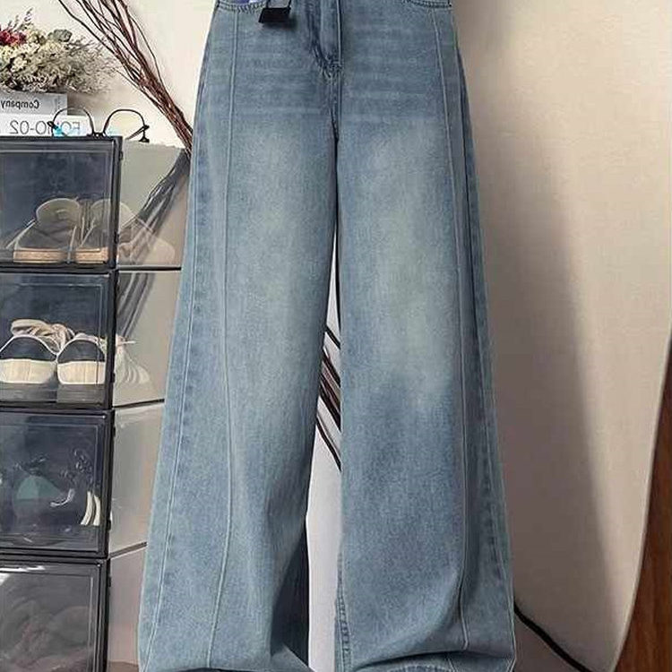 复古牛仔阔腿裤女高腰夏季新款大码胖mm宽松显瘦梨形身材直筒裤子