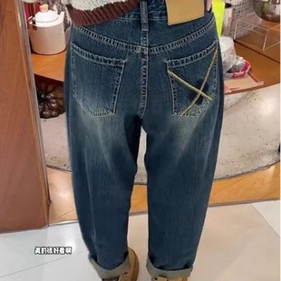 胖mm宽松高腰老爹萝卜裤 大码 新款 女2025秋冬季 复古加绒哈伦牛仔裤