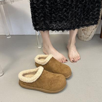 包头毛毛鞋女外穿2025冬季新款保暖加绒懒人厚底松糕半拖棉拖鞋女