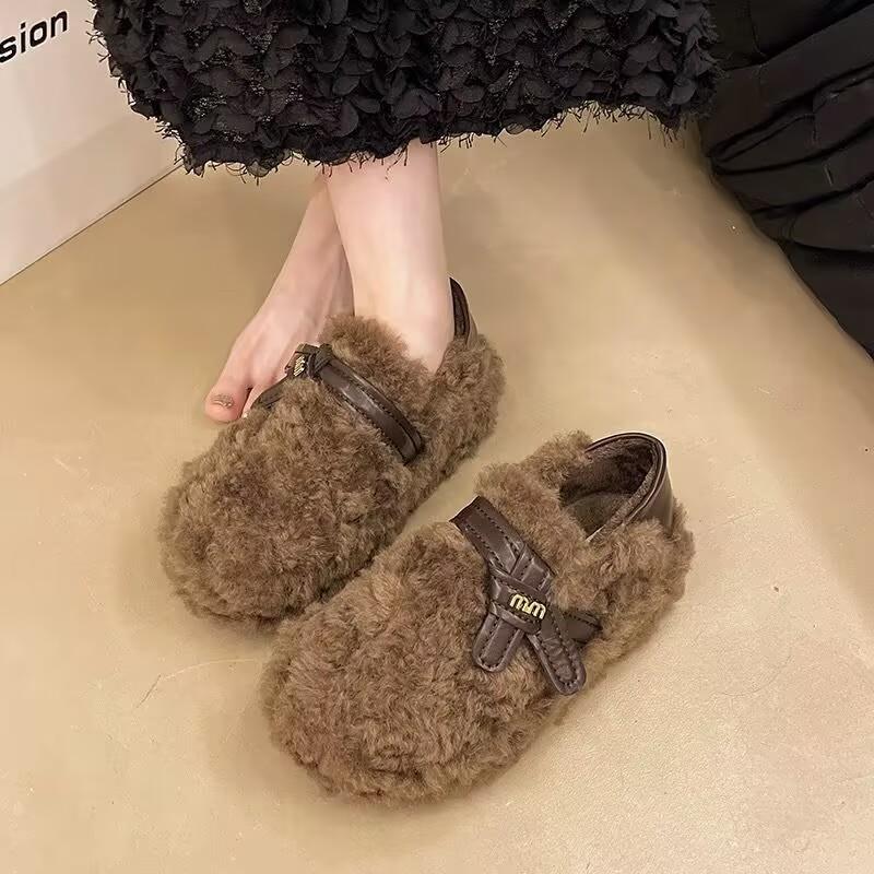 网红爆款毛毛鞋女外穿2025冬季新款厚底加绒棉鞋一脚蹬百搭豆豆鞋