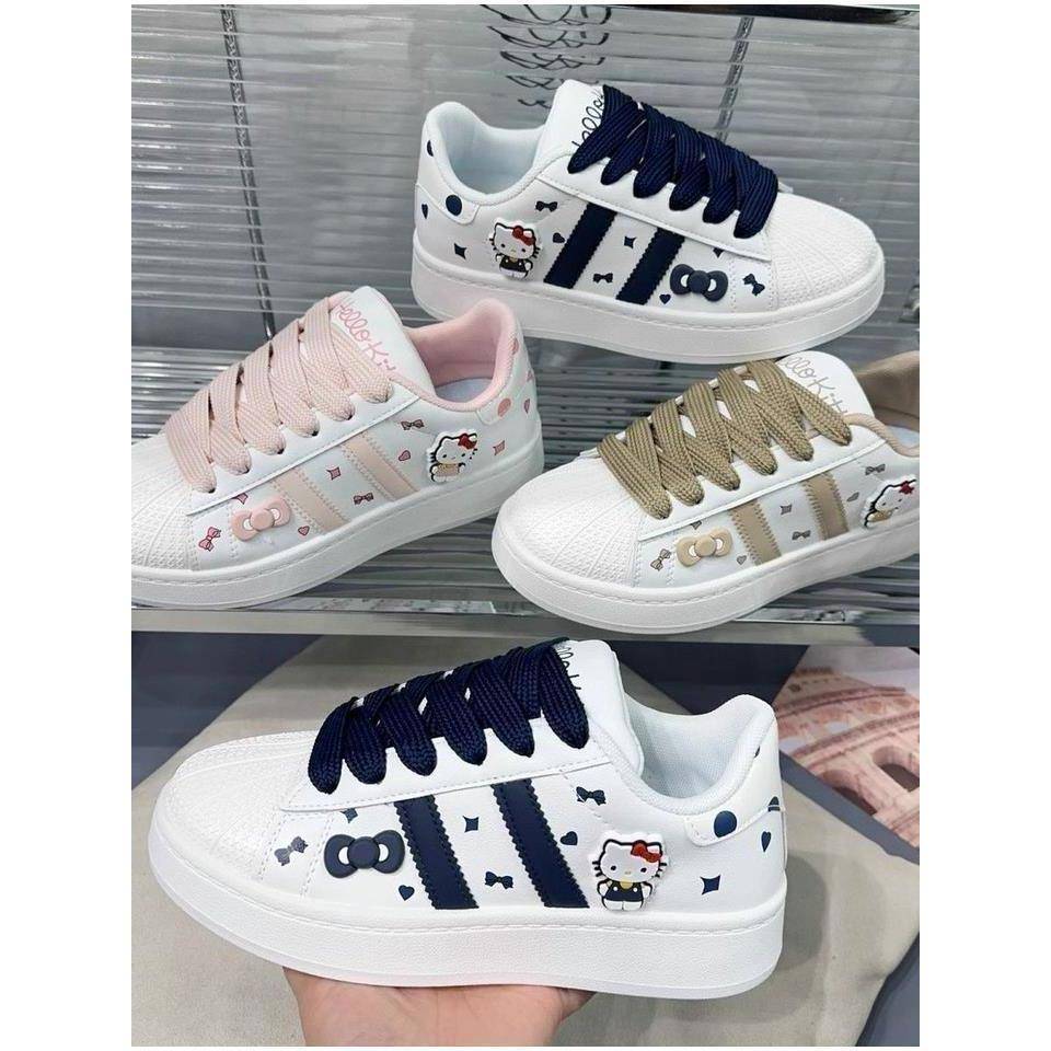 品牌新款粉色可爱涂鸦小白鞋女kt猫校园风百搭贝壳头透气休闲板鞋