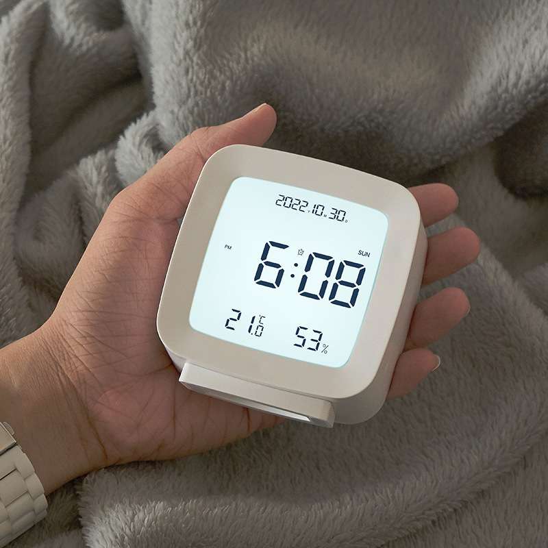 简约LCD时钟小巧便捷闹钟儿童学生床头钟温湿度钟表