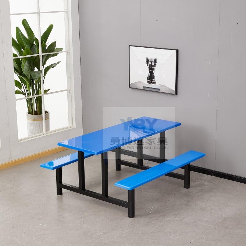 玻璃钢长方形早餐店连体4/6/8/员工饭堂学校不锈钢食堂餐桌组合