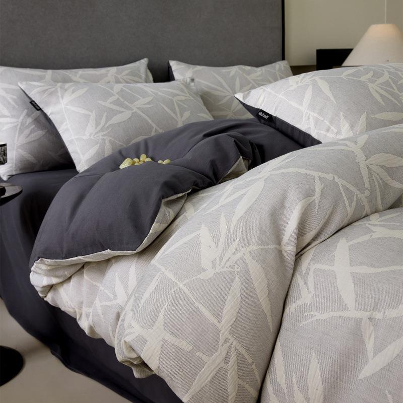 秋冬新款纯棉A类三层纱加厚磨毛全棉大提花四件套被套床上用品